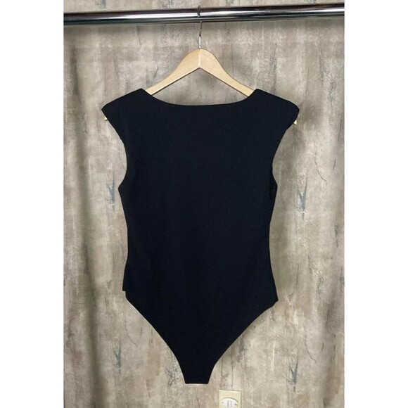 Nylon Apparel Women Black Tank Bodysuit Sz Large Square Neck Padded Shoulder EUC - Picture 3 of 9